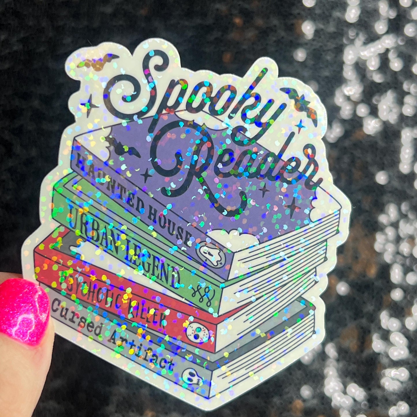 Spooky Reader Thriller Horror Book Lover Holographic Sticker Halloween Kindle Decal Spooky Reader Gift Bookish Decal