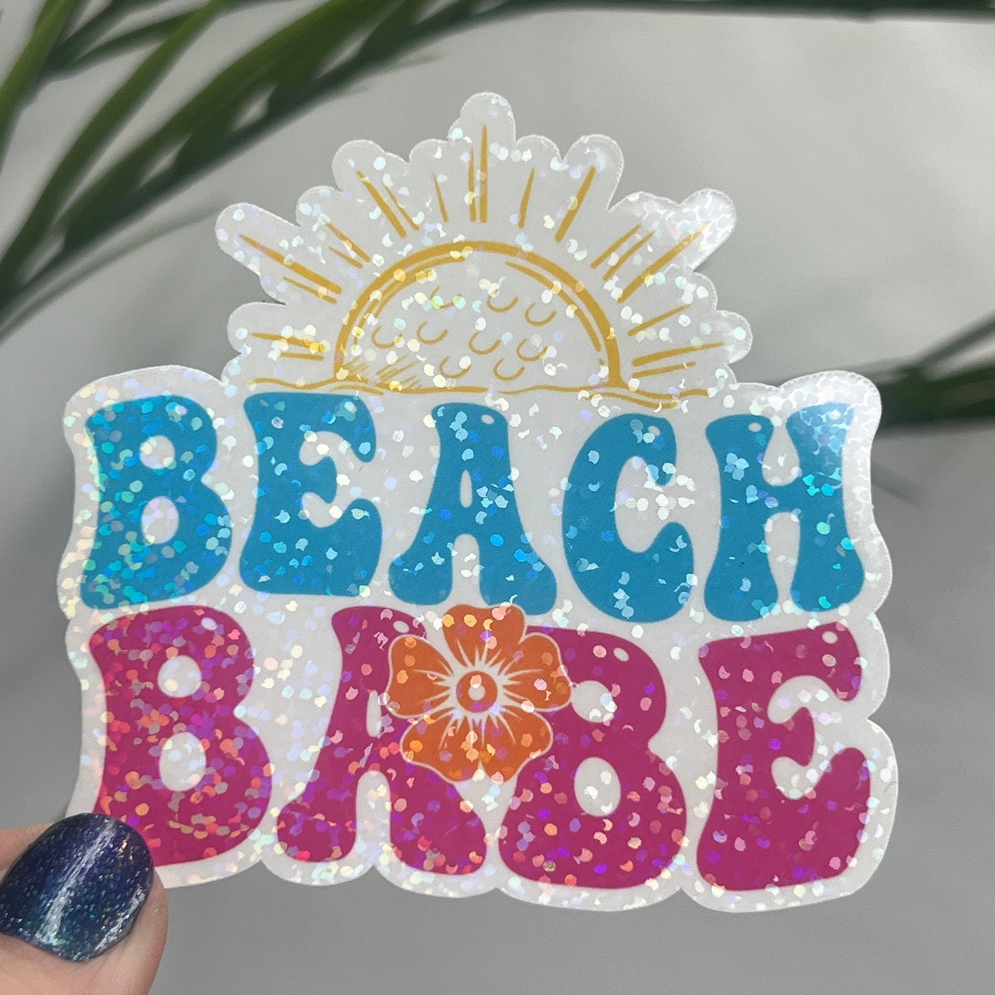 Beach Babe Holographic Sparkly Sticker Beach Life Decal Sunshine Sticker Summer Vacation Sticker Ocean Life Sticker Family Cruise