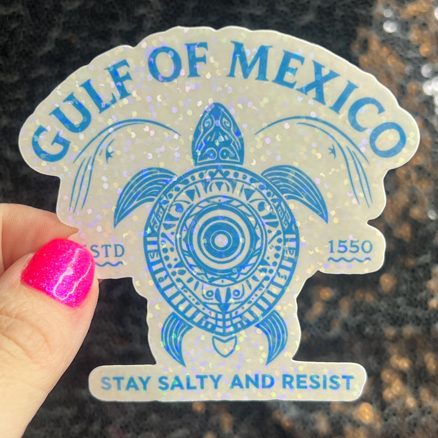 Gulf of Mexico Stay Salty and Resist Holographic Sticker Hands Off Protest Anti Trump JD Vance Pro Choice Feminist Sticker Funny Political
