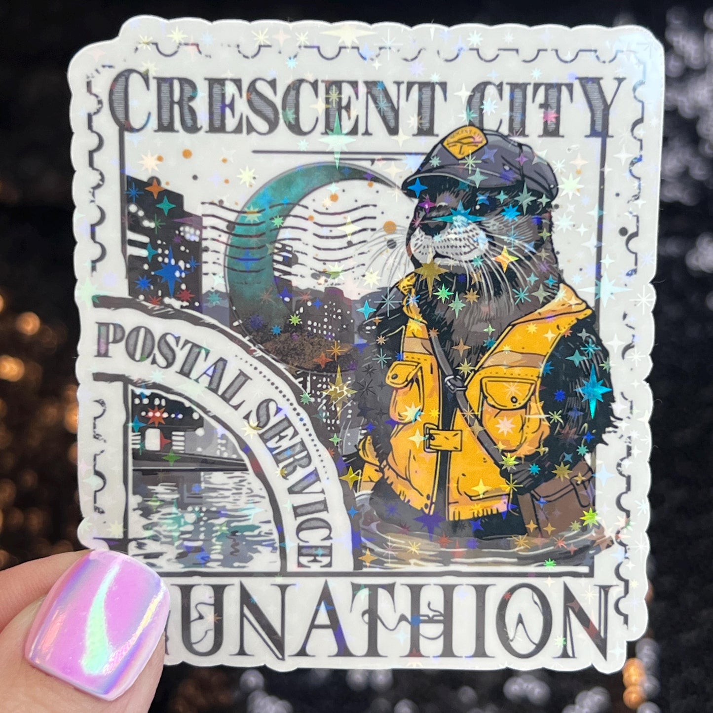 Crescent City Otter Stamps Holographic Sticker, HOSAB HOEAB Decal, SJM laptop waterproof sticker bookish Waterbottle decal