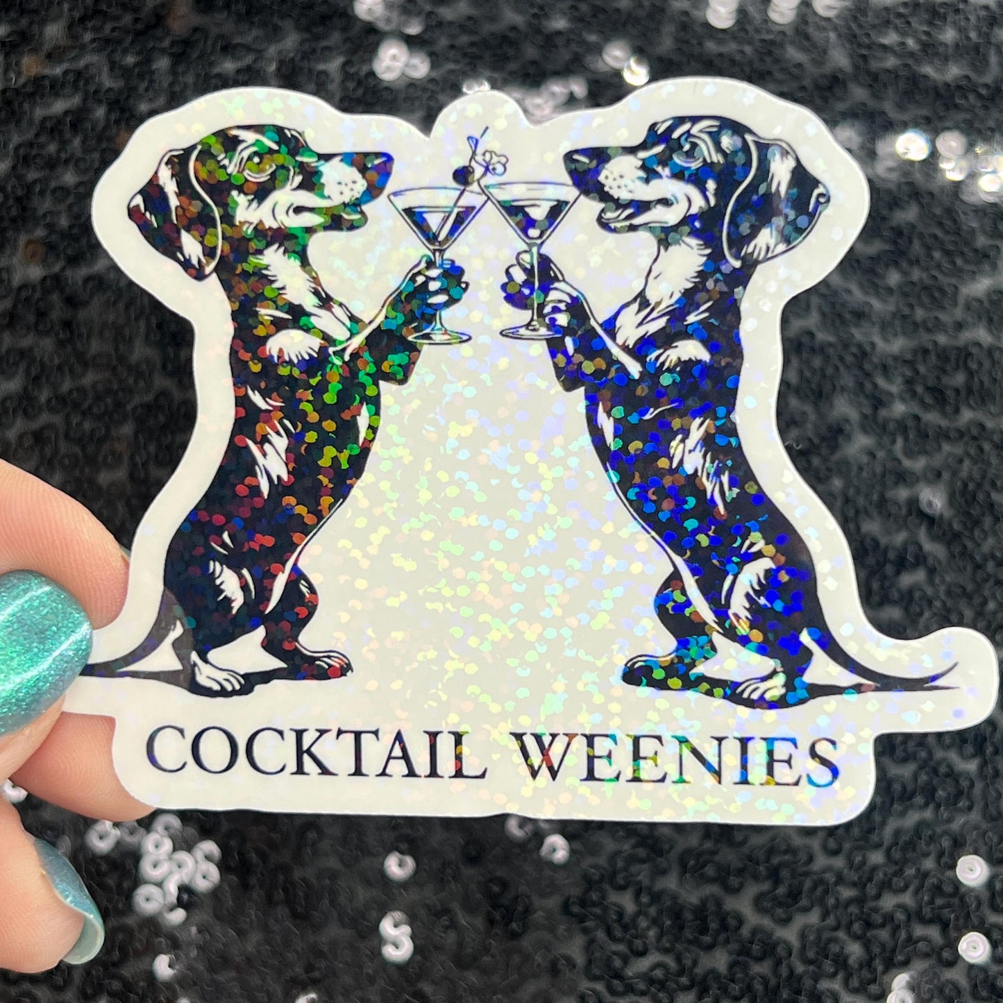 Cocktail Weiners Puppy Dog Holographic Sticker | Dog lover gift decal | Puppy love sticker | Dog mom dad sticker dachshund lover