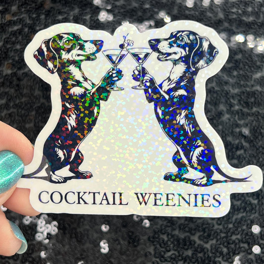 Cocktail Weiners Puppy Dog Holographic Sticker | Dog lover gift decal | Puppy love sticker | Dog mom dad sticker dachshund lover