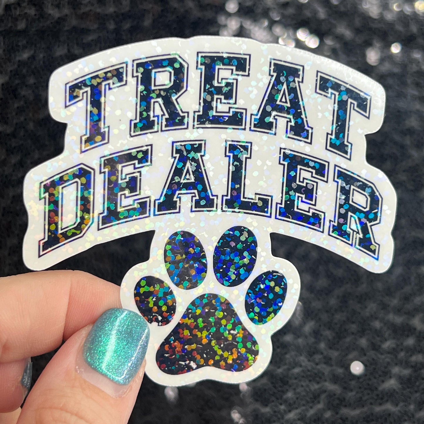 Treat Dealer Paw Prints Holographic Sticker | Dog lover gift decal | Puppy love sticker | Dog mom dad sticker Dog Rewards