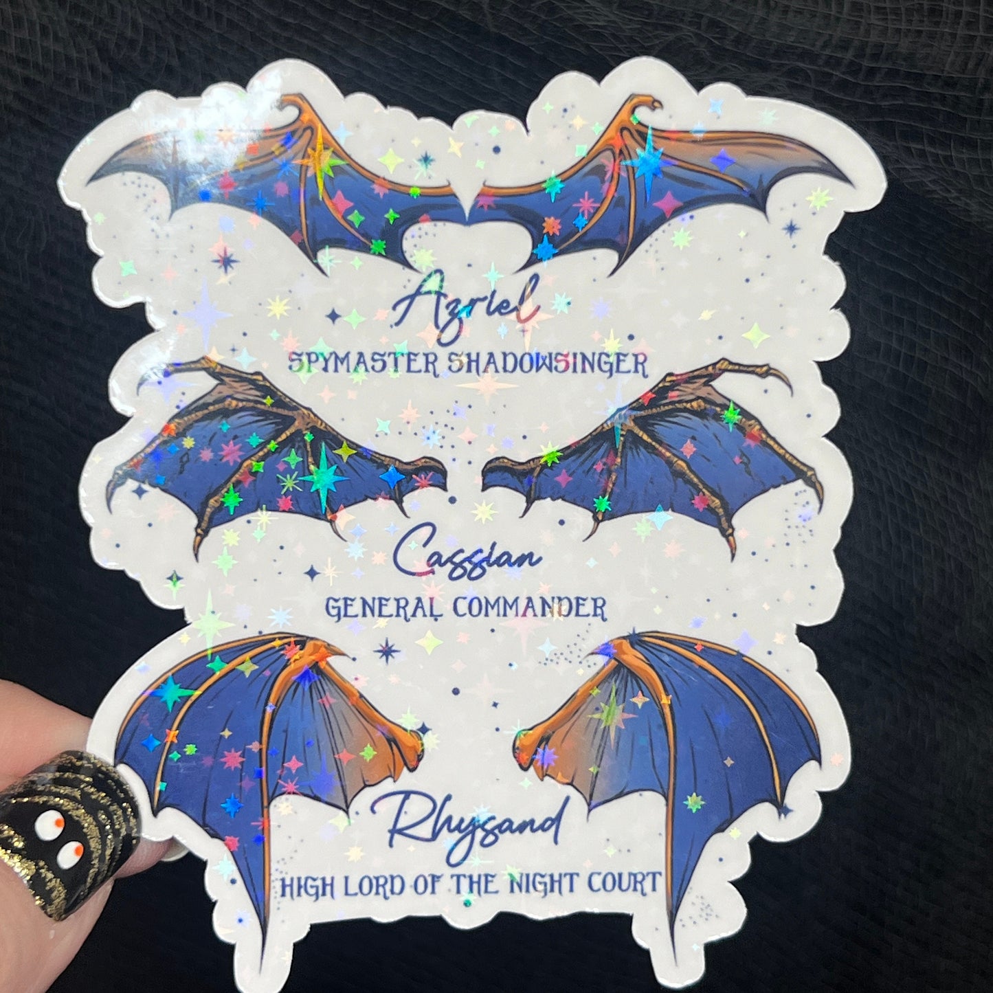 Wings Blue Gold Bat Boys Rhysand Azirel Cassian Holographic Sticker Sparkly ACOTAR Decal Kindle Sticker Spicybook Sticker SJM Stickers