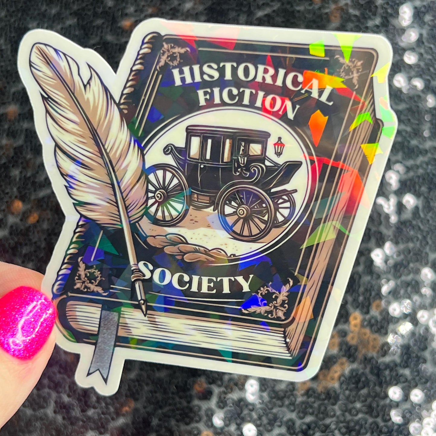 Historical Fiction Society Holographic Sticker Decal, Nonfiction History Reads Bookish kindle waterbottle laptop Reader Bookish Present Gift