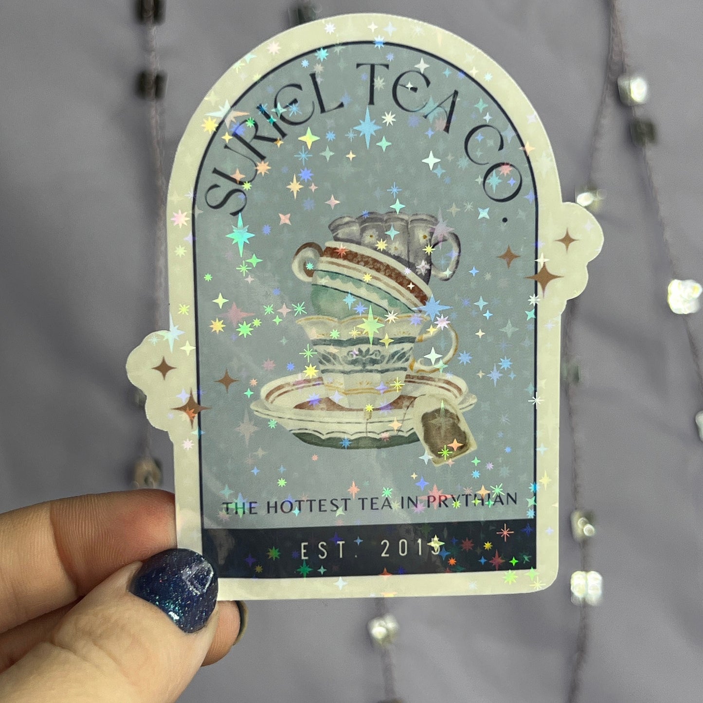Blue Suriel Tea Co ACOTAR Holographic Sticker SJM Lover Sparkly decal ACOTAR laptop kindle laptop sticker A Court of Thorns and Roses Decal