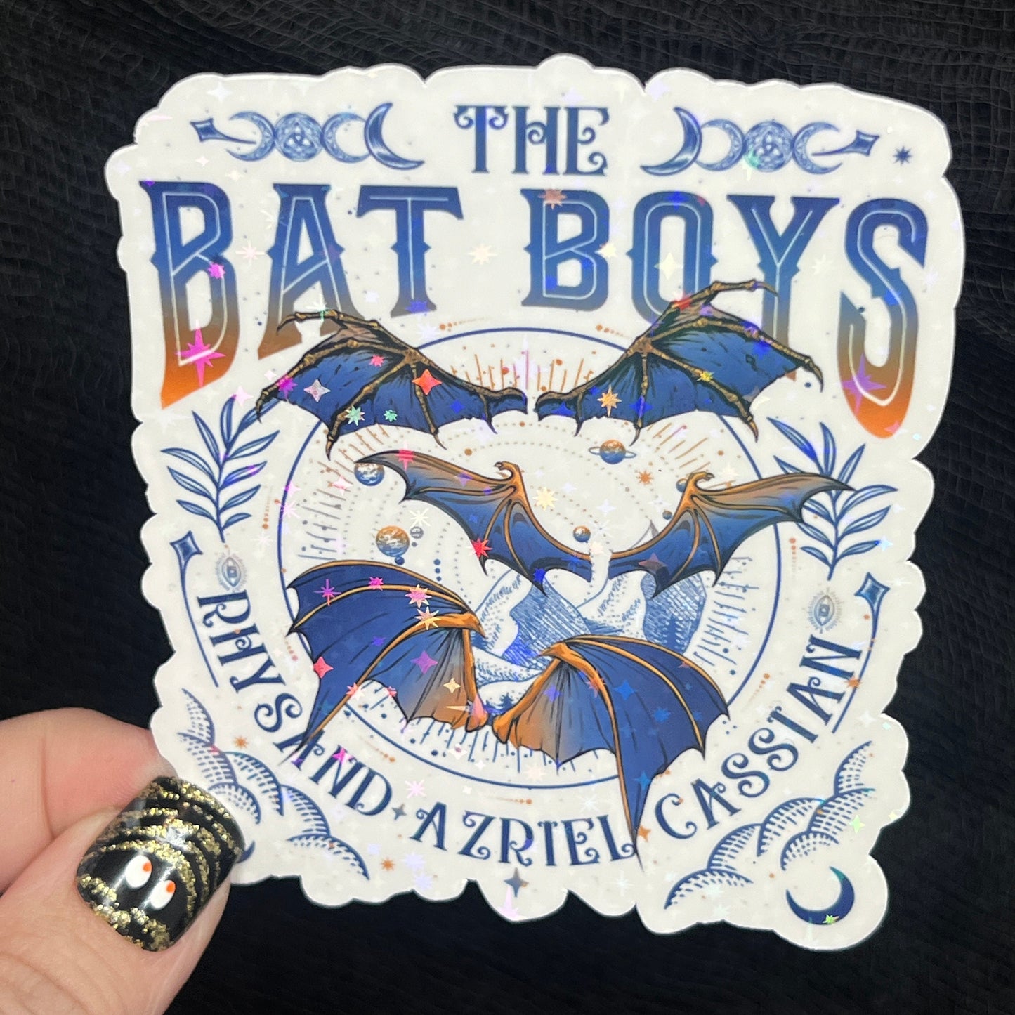 Blue Gold Bat Boys Rhysand Azirel Cassian Holographic Sticker Sparkly Sticker ACOTAR Decal Kindle Sticker Spicybook Sticker SJM Stickers
