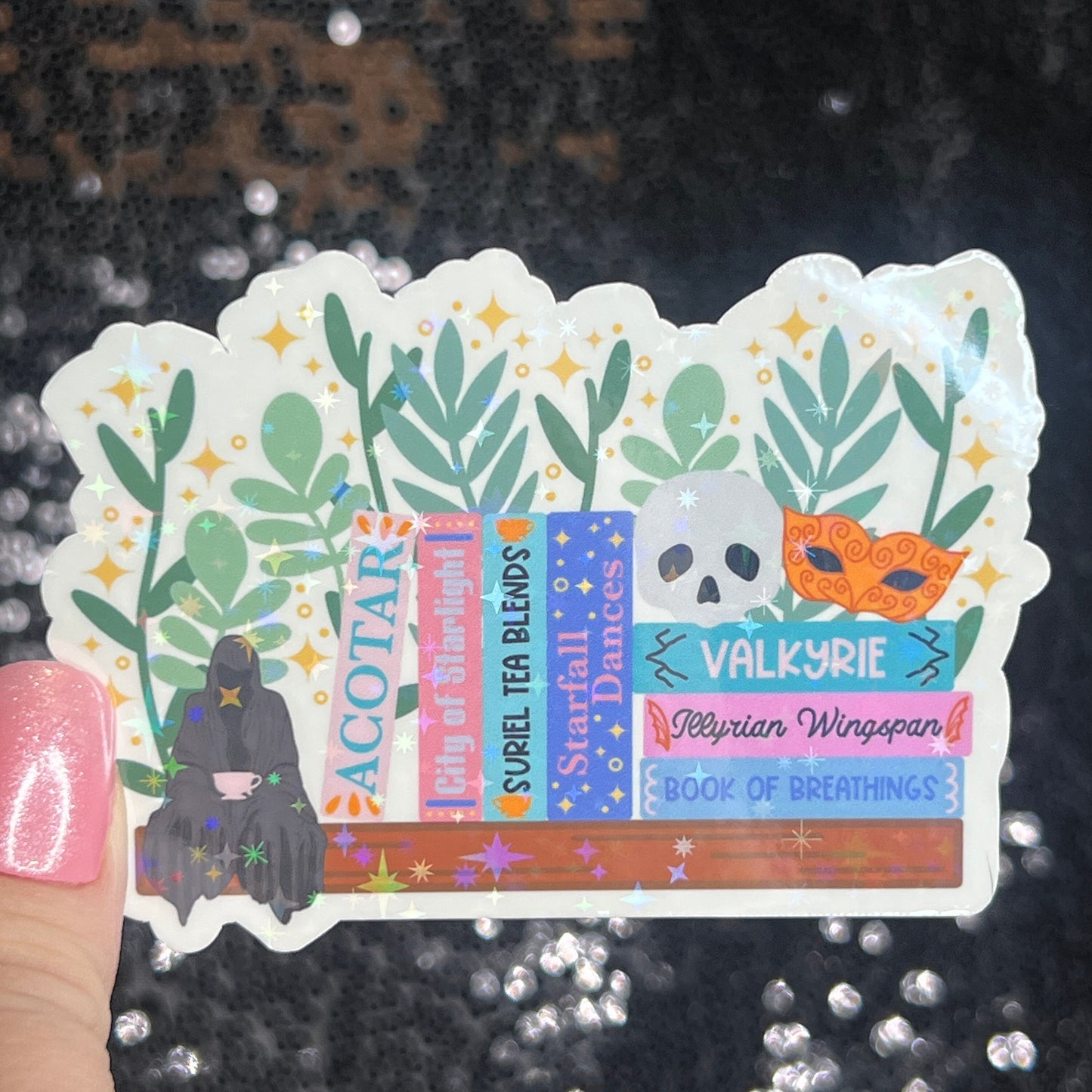 The ACOTAR Bookshelf Holographic Sticker SJM Lover Sparkly decal A Court of Thorn and Roses laptop kindle sticker Decal Suriel Velaris Decal