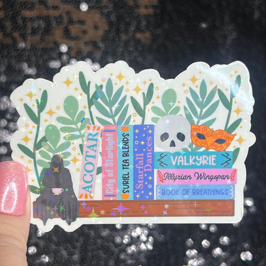 The ACOTAR Bookshelf Holographic Sticker SJM Lover Sparkly decal A Court of Thorn and Roses laptop kindle sticker Decal Suriel Velaris Decal