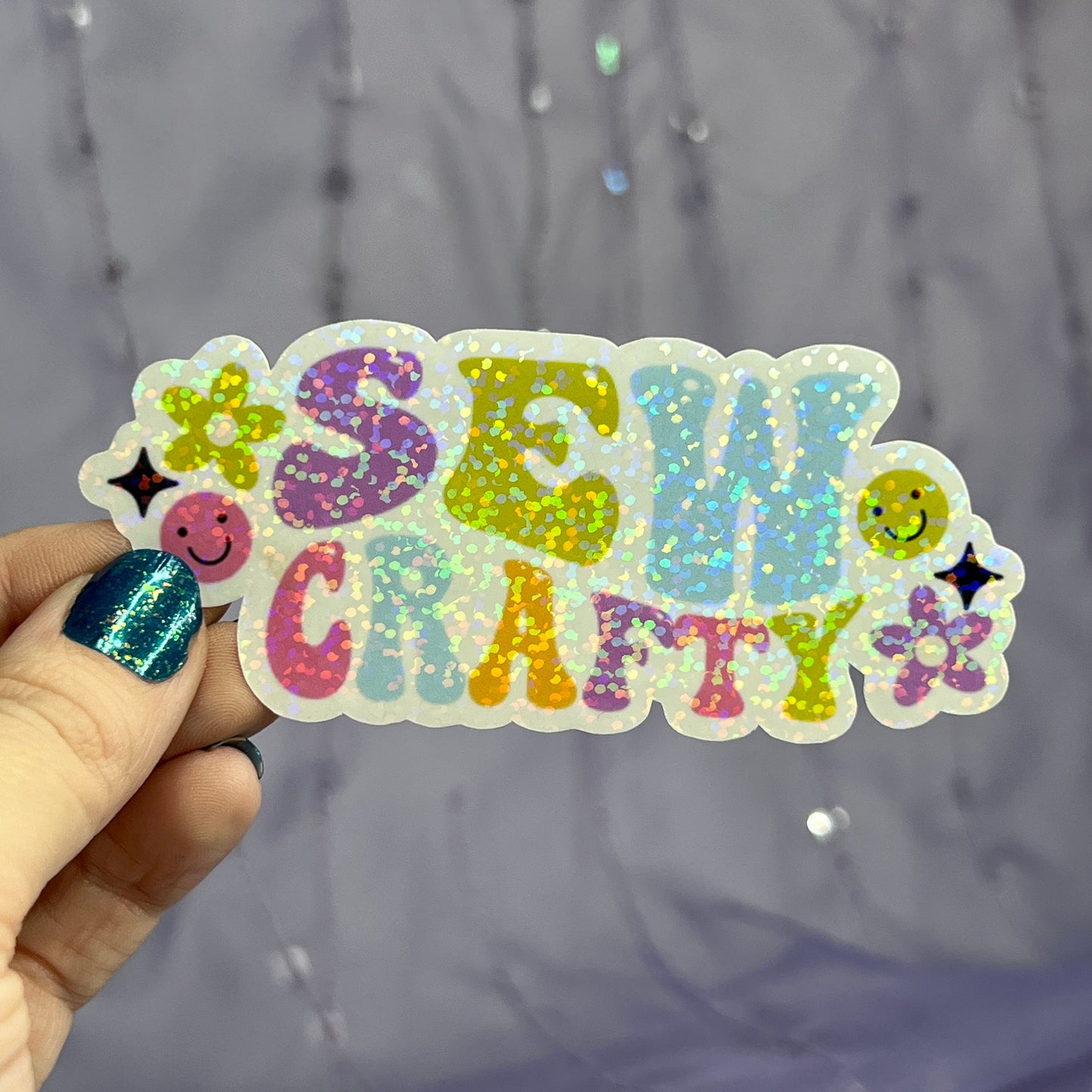 Sew Craft Retro Rainbow Sparkly Holographic Quilting Sticker sewing Waterbottle sticker Craft Sticker Fabric Decal Cross Stitch Sticker