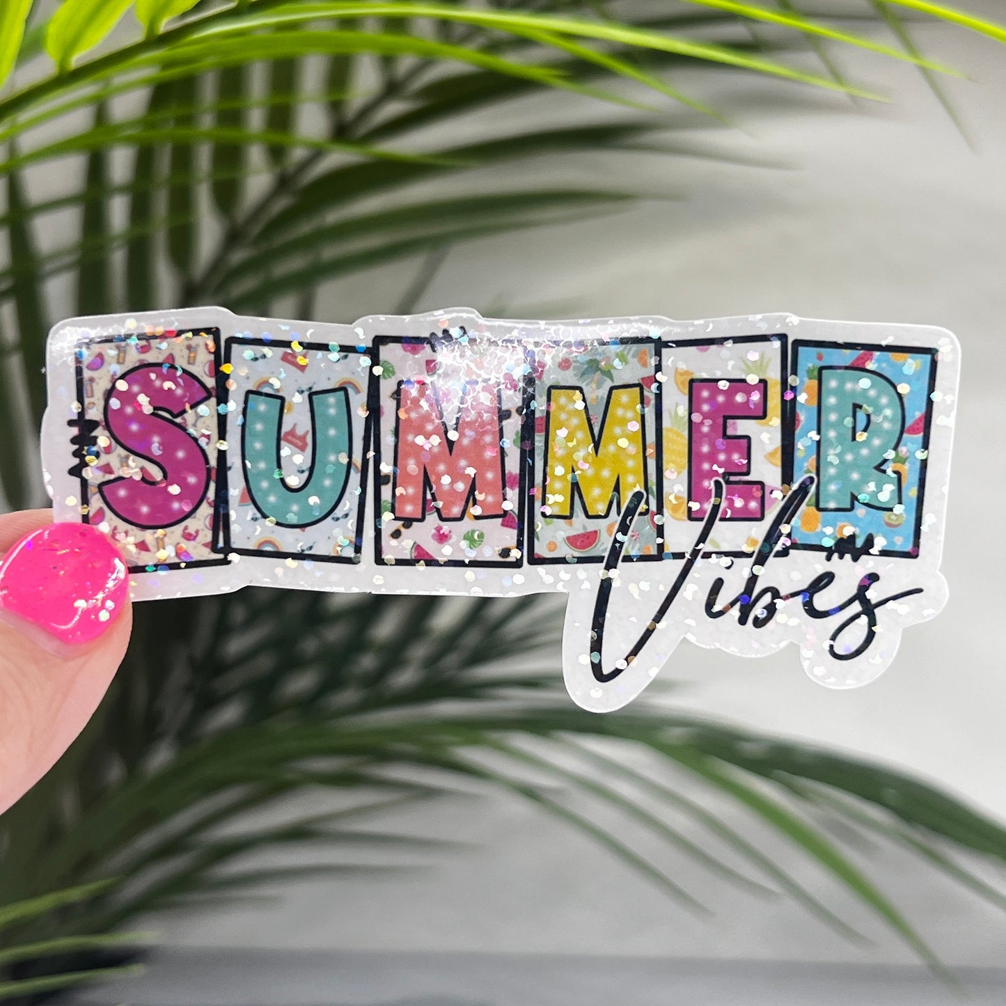 Summer Vibes Rainbow Holographic Sparkly Sticker Beach Life Decal Boating Sticker Summer Vacation Ocean Life Sticker