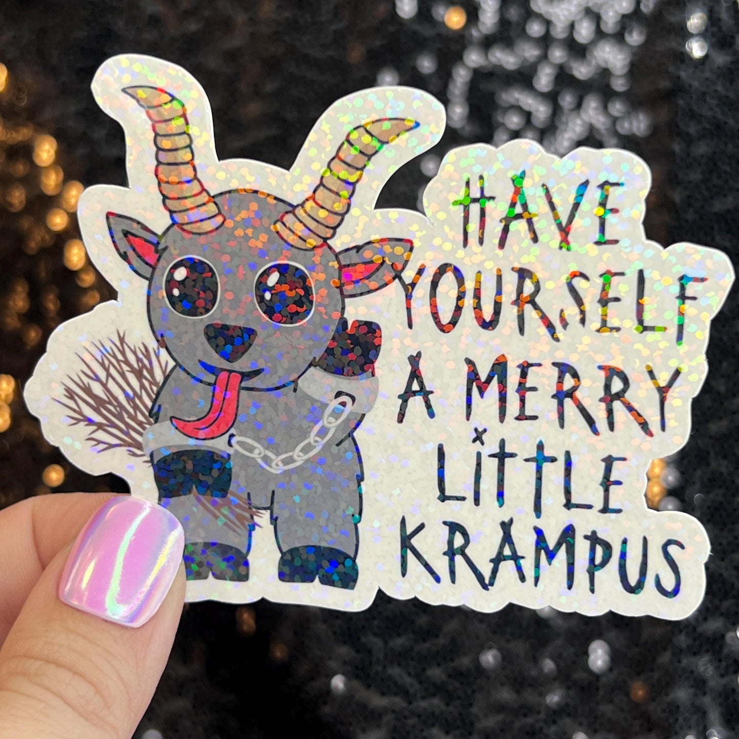 Krampus Christmas Holographic Holiday Sticker,  Decal Xmas Gift & Stocking Stuffer