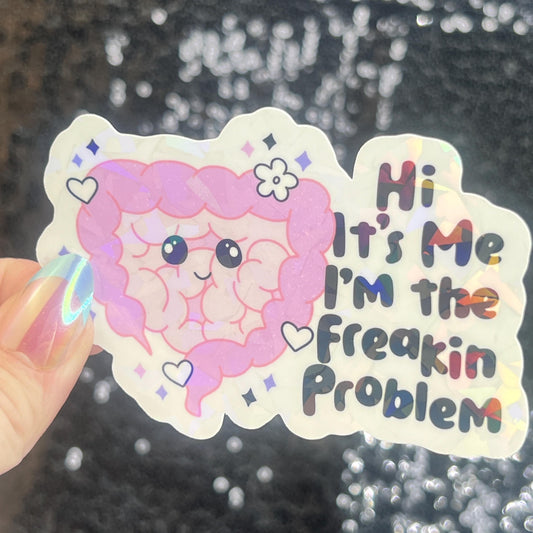 Hi! It’s me. I’m the freakin problem  Holographic Sticker IBS Crohns Ulcerative Colitis Stomach Issues Silly Dark Humor Funny  Decal