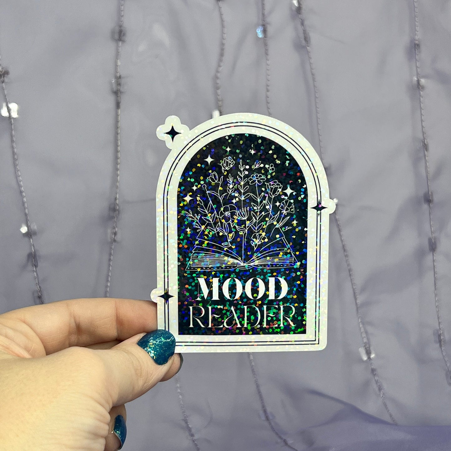 Mood Reader Black & White Holographic Sticker, Sparkly Booktok stickers, kindle stickers, Bookish Decal, Gift for Reader, Magic Sticker