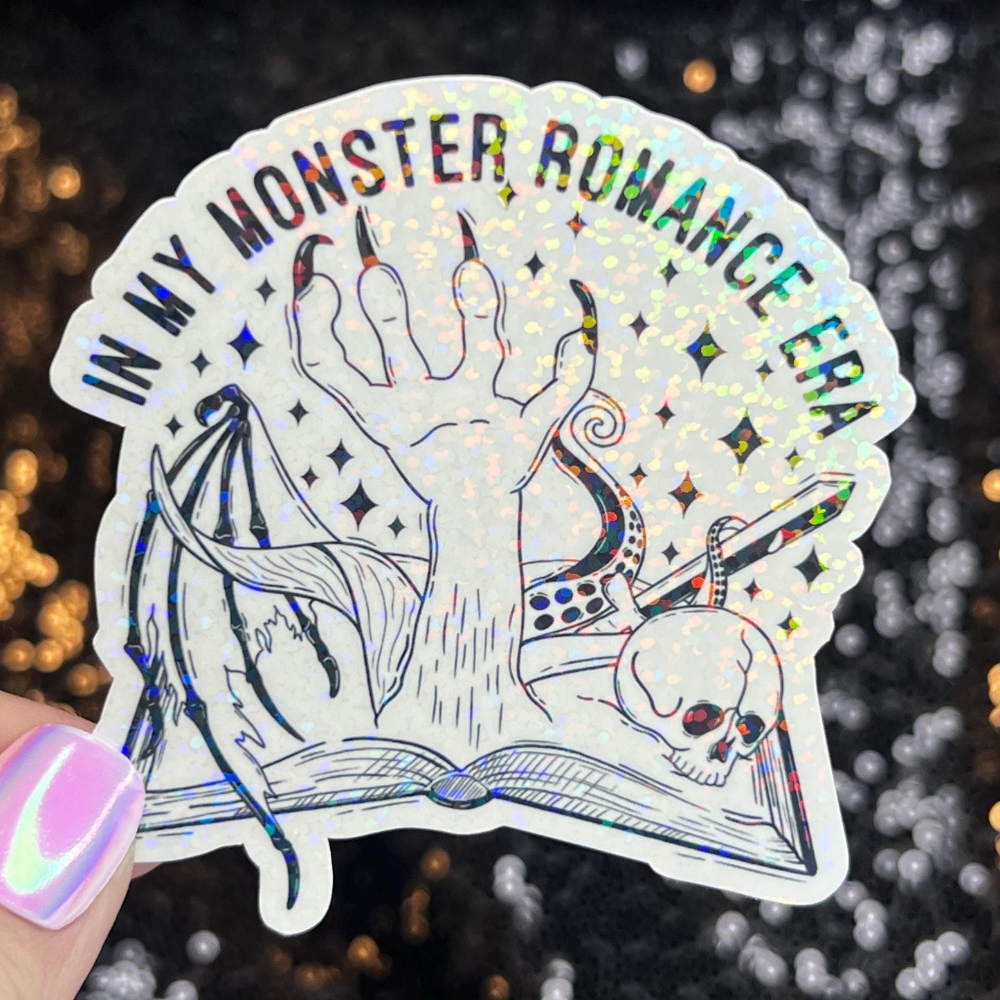 In My Monster Romance Era Holographic Sticker, Spicy Dark Romance, Booktok, kindle waterbottle laptop stickers Smut decal Reader Bookish