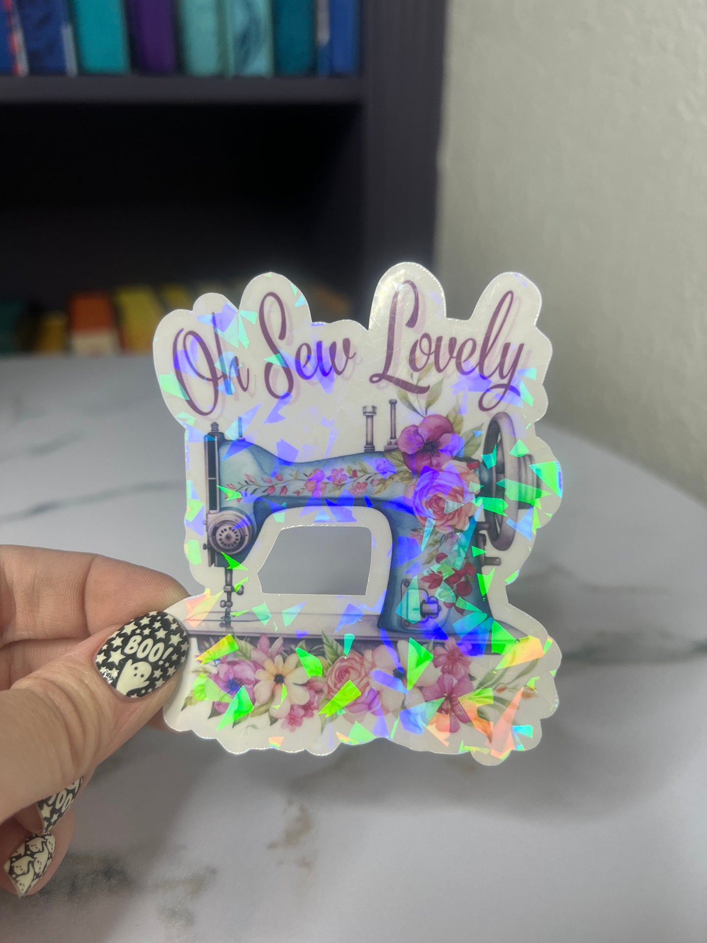 Oh Sew Lovely floral Holographic Sticker, Love Quilting Sticker, Sewing Waterbottle Sticker, Machine Sticker, Sew Decal, Fall Quilting