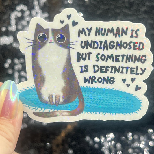 My Human is Undiagnosed but Something is Definitly Wrong Silly Holographic Sticker Mental Health Spectrum Sticker Sparkly Spread Positivity