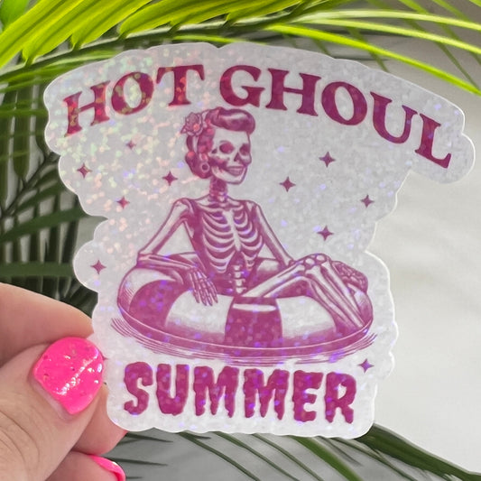 Hot Ghoul Pink Summer Holographic Sparkly Sticker Beach Life Decal Boating Sticker Summer Vacation Ocean Life Sticker Family Cruise