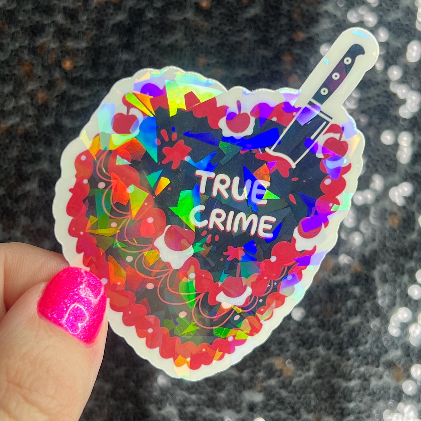 True Crime Cake Bookish Holographic Sticker Decal, Spicy Dark Romance, Horror Bookish kindle laptop Reader Bookish Present Gift