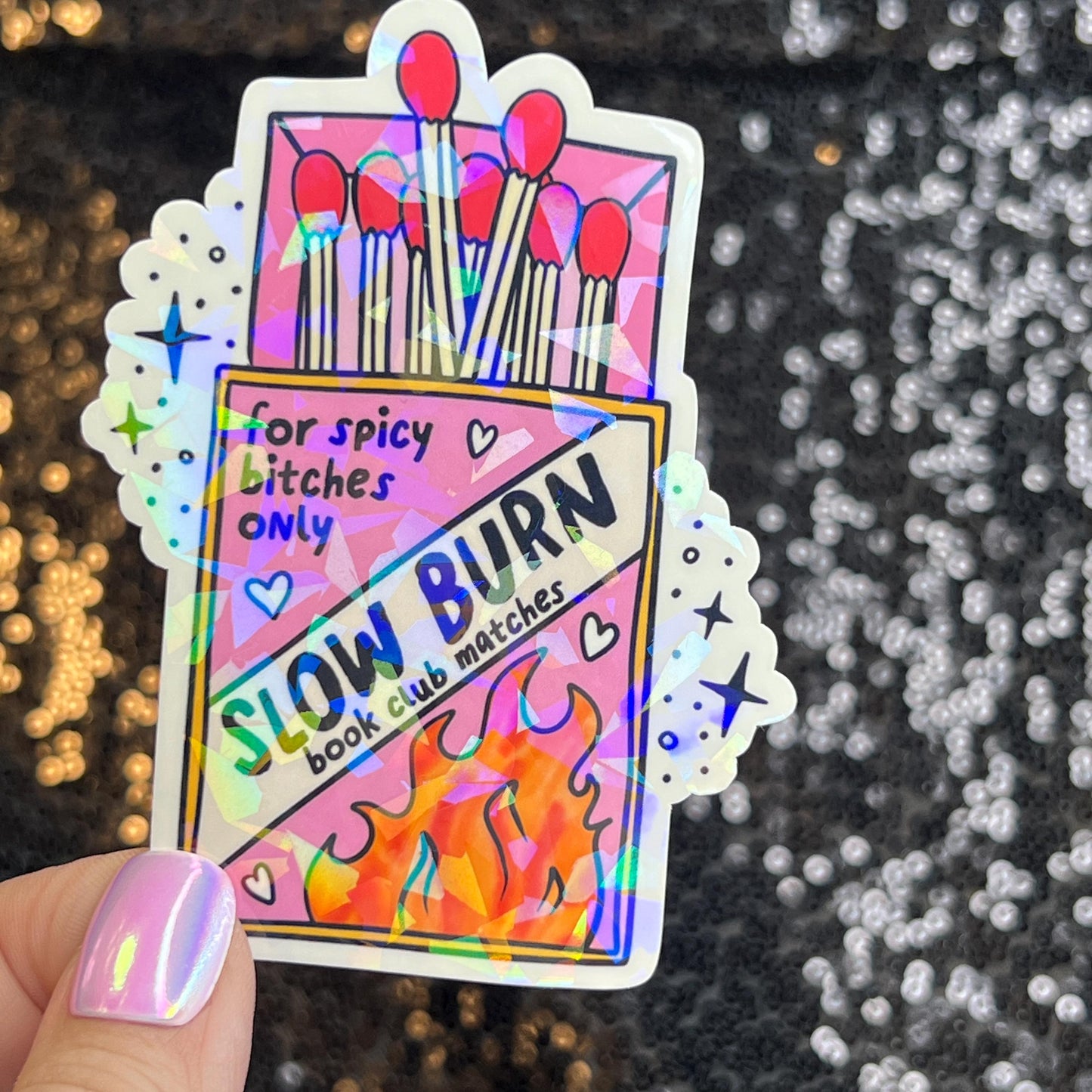 Slow Burn Sparkly Sticker Holographic Book Book Lover, Spicy Dark Romance, Booktok, kindle waterbottle laptop Romance Decal