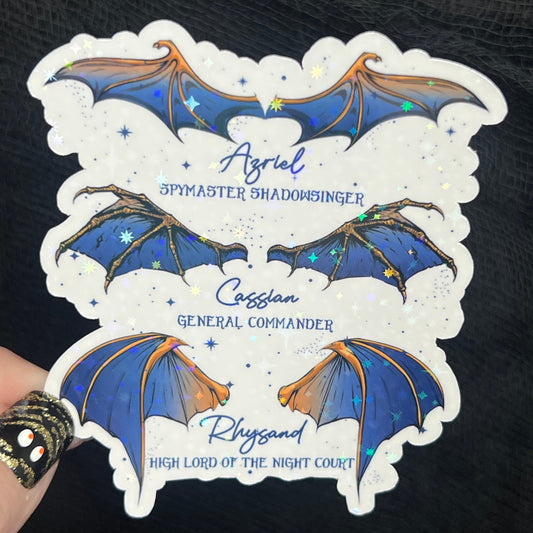 Wings Blue Gold Bat Boys Rhysand Azirel Cassian Holographic Sticker Sparkly ACOTAR Decal Kindle Sticker Spicybook Sticker SJM Stickers