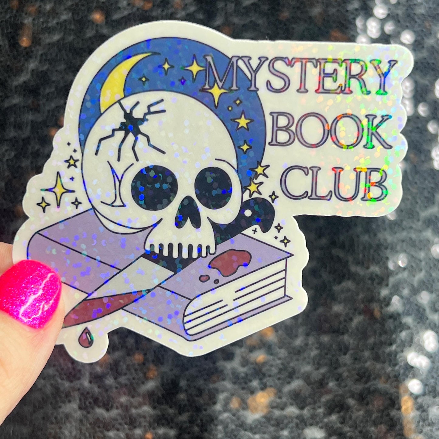 Mystery Book Club Holographic Sticker Decal, Cozy Mystery Reads Bookish kindle waterbottle laptop Reader Bookish Present Gift