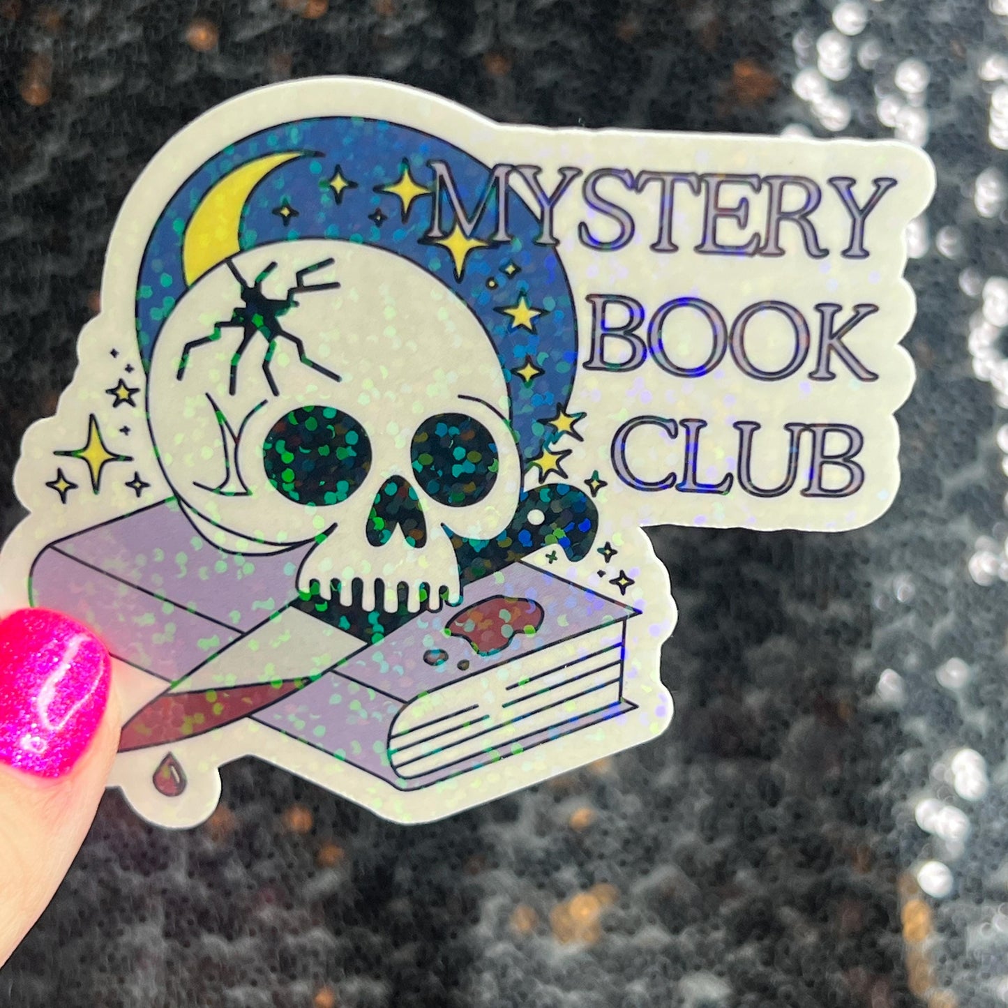 Mystery Book Club Holographic Sticker Decal, Cozy Mystery Reads Bookish kindle waterbottle laptop Reader Bookish Present Gift