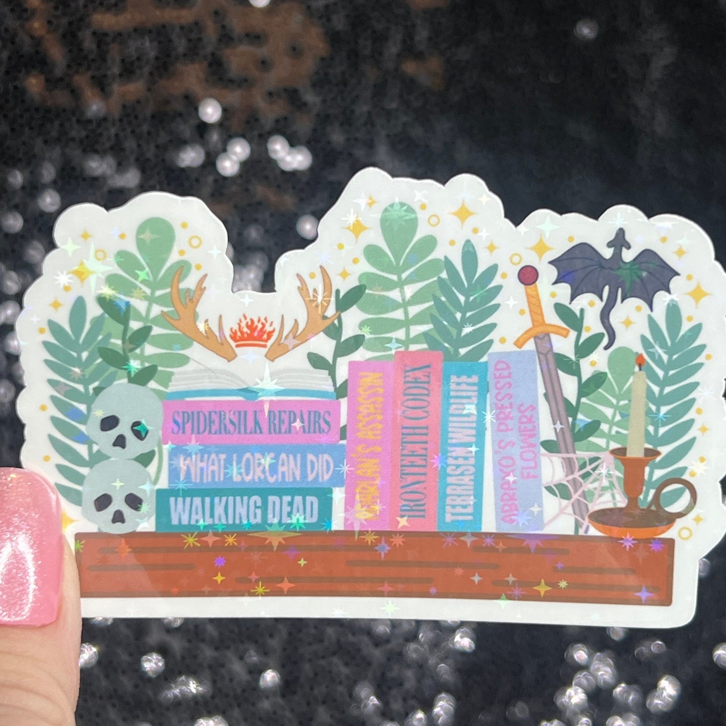 Throne of Glass Bookshelf Holographic Sticker Aelin The Thirteen Tog bottle decal Manon TOG laptop Kindle sticker Fireheart Dragon Wyvern