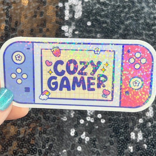 Cozy Gamer Pastel Holographic Sticker Gamer Girl Gift PC Switch Cozy Games Valley Girl Games Gift for Girls Gift for Gamers