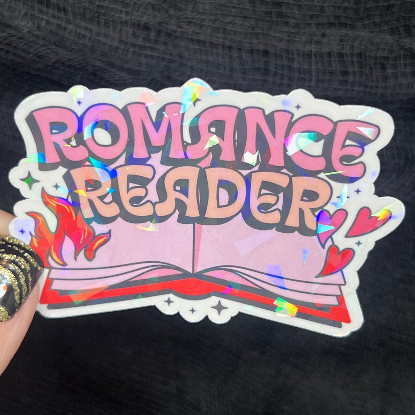 Romance Reader Sparkly Sticker Holographic Book Lover, Spicy Dark Romance, Booktok, kindle waterbottle laptop Romance Decal