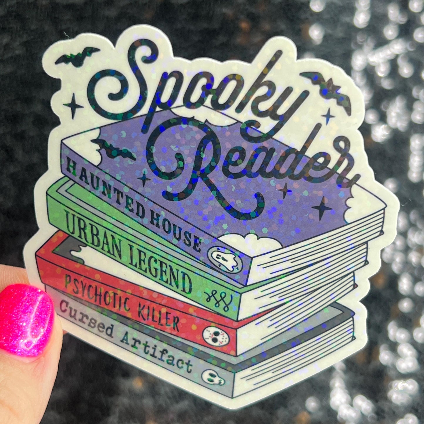 Spooky Reader Thriller Horror Book Lover Holographic Sticker Halloween Kindle Decal Spooky Reader Gift Bookish Decal