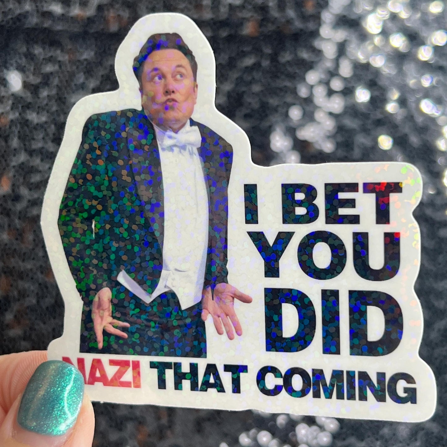 I Bet You Did N * Z I That Coming Sparkly Holographic Sticker Hands Off No Kings Sticker F Trump 8647 FDT Anti Elon Girls are fighting