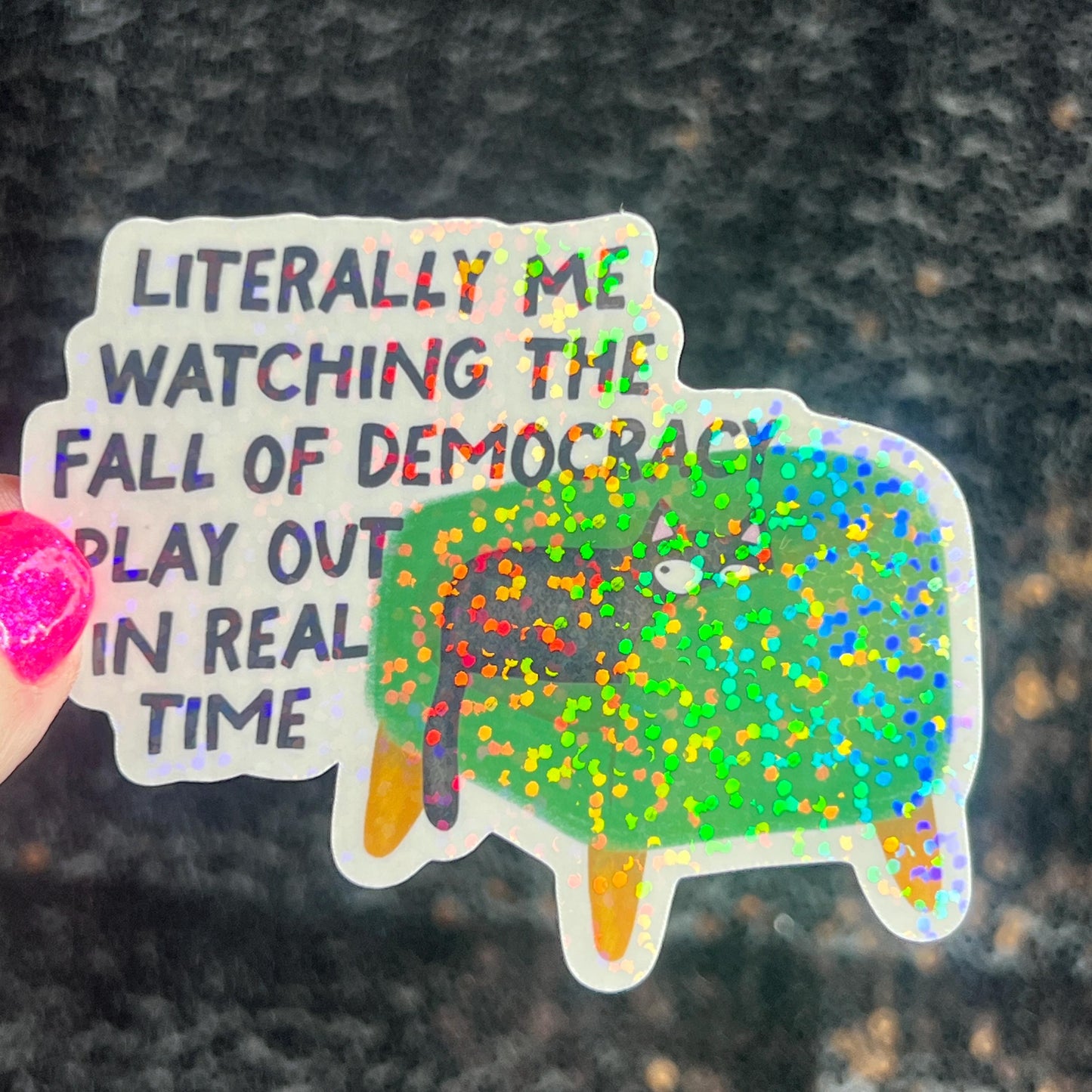 Fall of Democracy In Real Time Holographic Sticker Hands Off Protest Anti Trump JD Vance Pro Choice Feminist Sticker