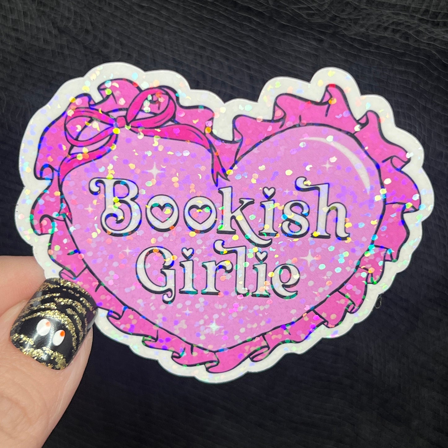 Bookish Girlie Pink Sticker Holographic Book Lover Sparkly Decal, Spicy Dark Romance, kindle waterbottle laptop