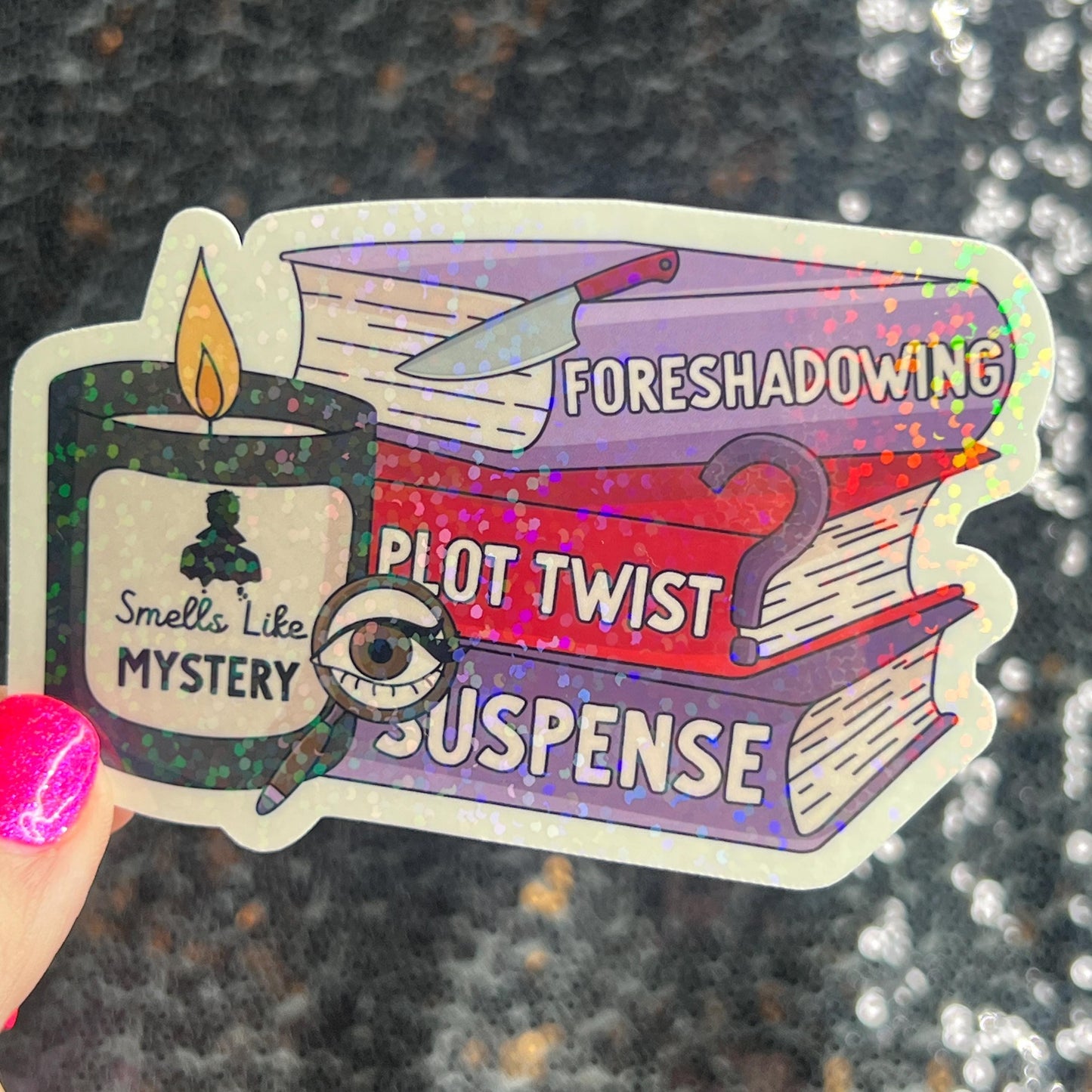 Smells Like a Mystery Holographic Sticker Decal, Cozy Mystery Reads Bookish kindle waterbottle laptop Reader Bookish Present Gift