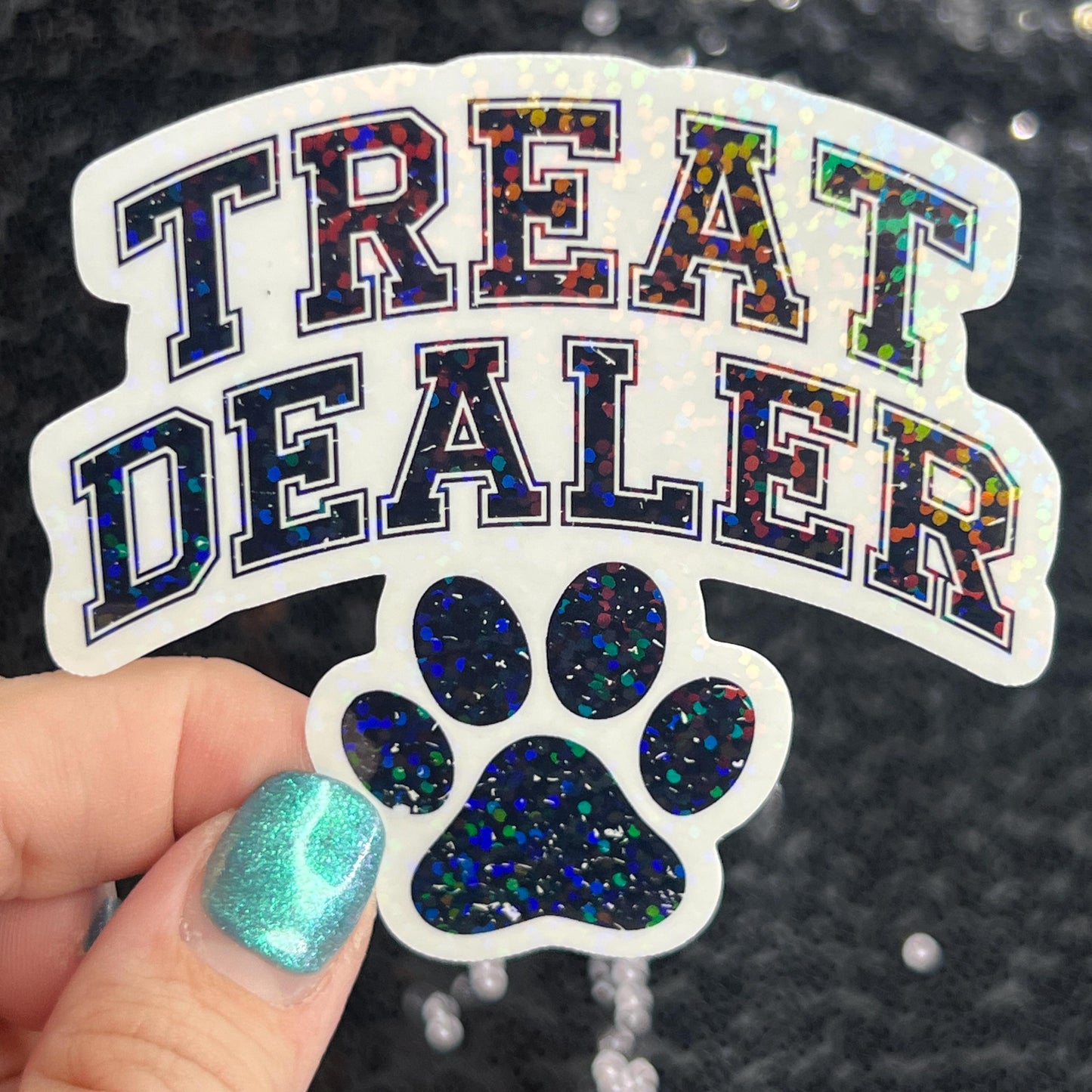 Treat Dealer Paw Prints Holographic Sticker | Dog lover gift decal | Puppy love sticker | Dog mom dad sticker Dog Rewards