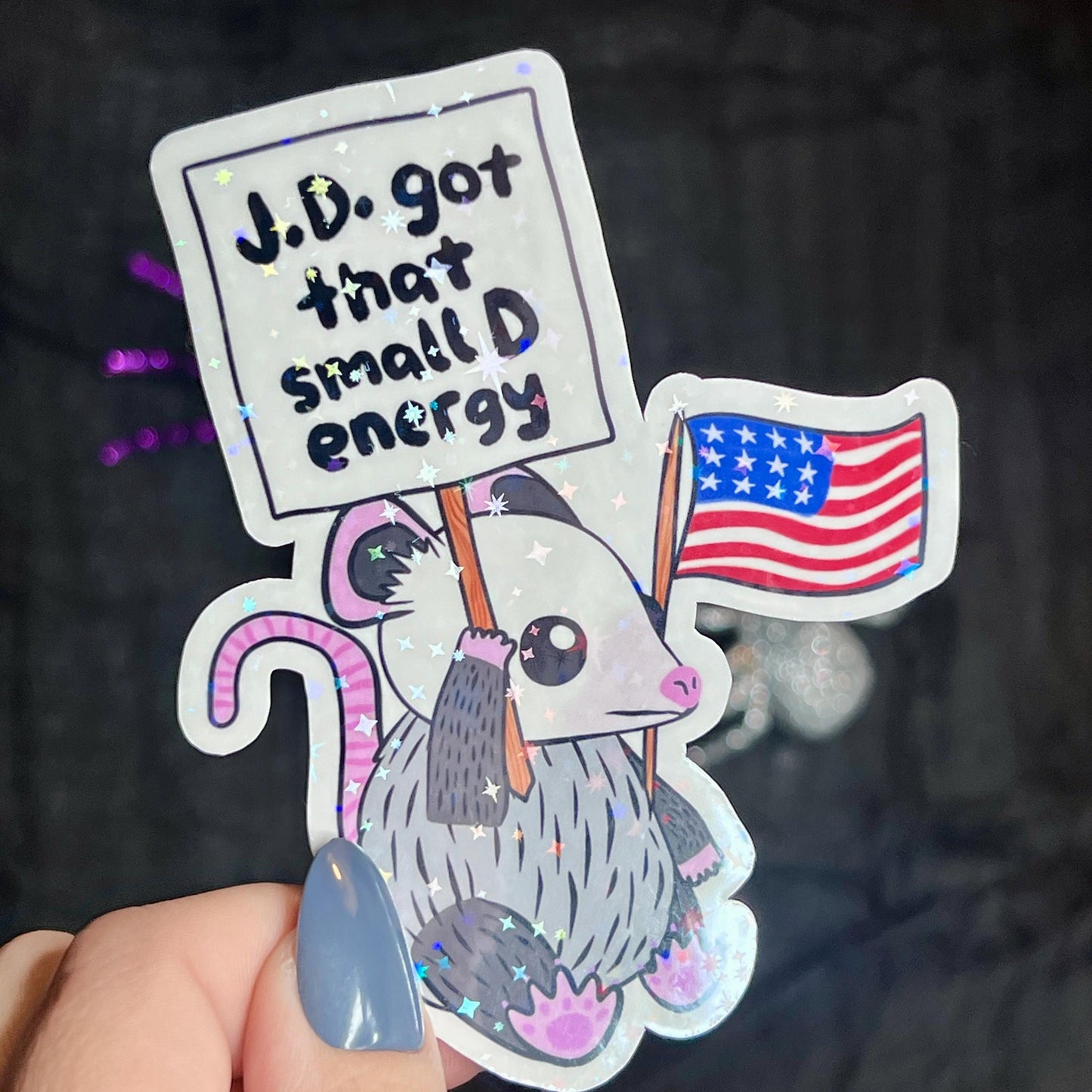 JD Got That Small D Energy Political Satire Sticker Holographic Kamala Walz Decal Pro Choice Feminist Liberal Democrat Decal Anti Trump JD