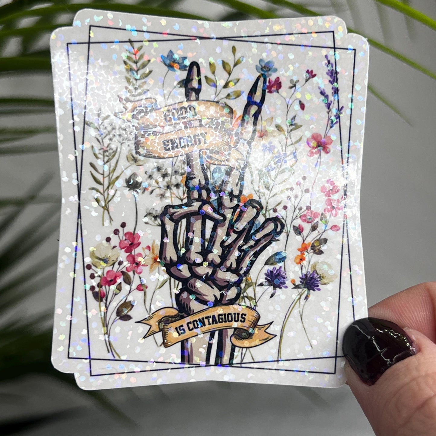 Good Energy is Contagious Holographic Sticker 3 Inch Self-Love Affirmation with Makeup Compact Design for Mental Health Awareness