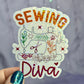 Sewing Diva Sparkly Holographic Quilting Sticker sewing Waterbottle sticker Craft Sticker Fabric Decal Sewing Machine Sticker