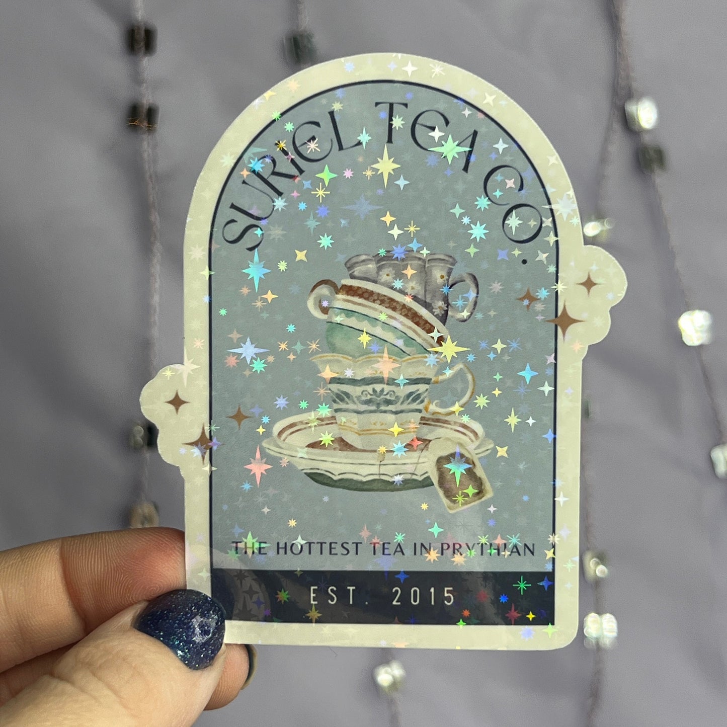 Blue Suriel Tea Co ACOTAR Holographic Sticker SJM Lover Sparkly decal ACOTAR laptop kindle laptop sticker A Court of Thorns and Roses Decal