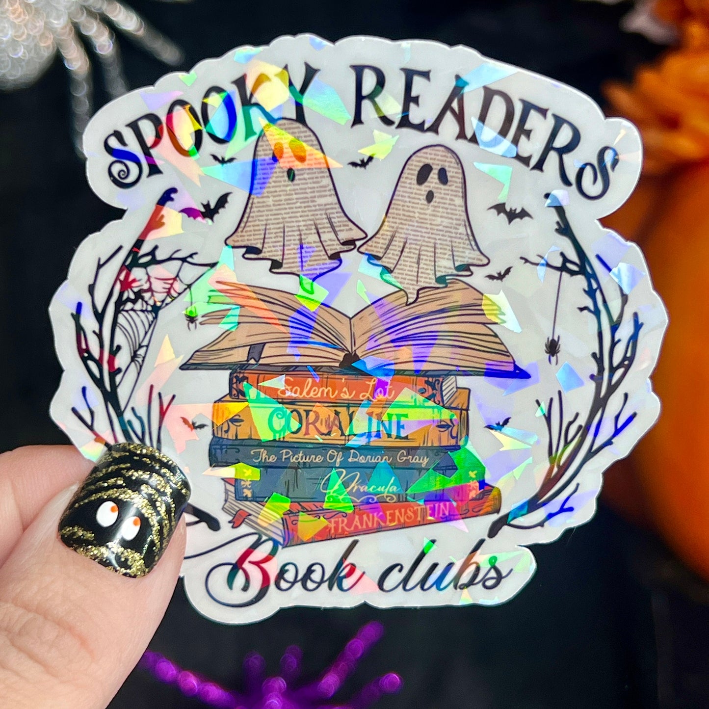 Spooky Readers Book Club Holographic Sticker Halloween Kindle Decal Spooky Fall Reader Gift Bookish Decal