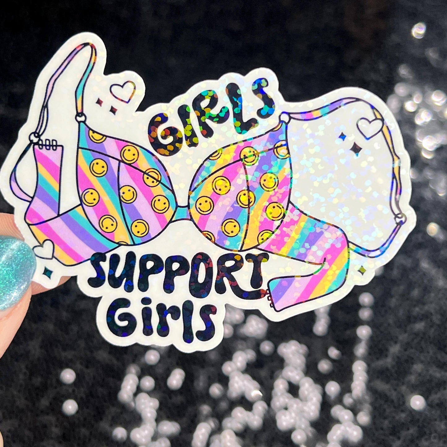 Girls support girls Holographic Sticker Mental Health Spread Positivity Decal Inspirational Feminist Independent Girl Boss