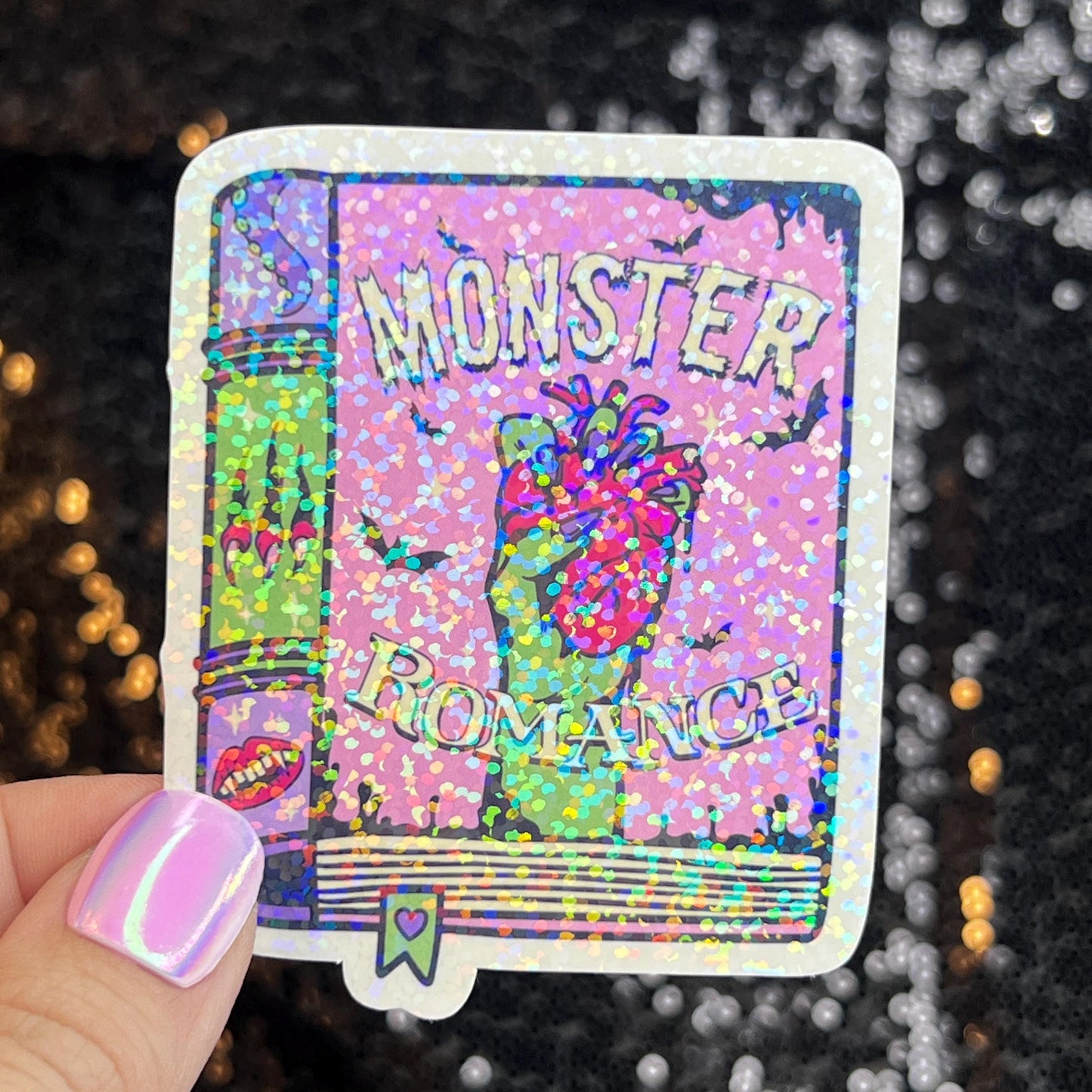 Monster Romance Sparkly Sticker Holographic Book Book Lover, Spicy Dark Romance, Booktok, kindle waterbottle laptop Romance Decal