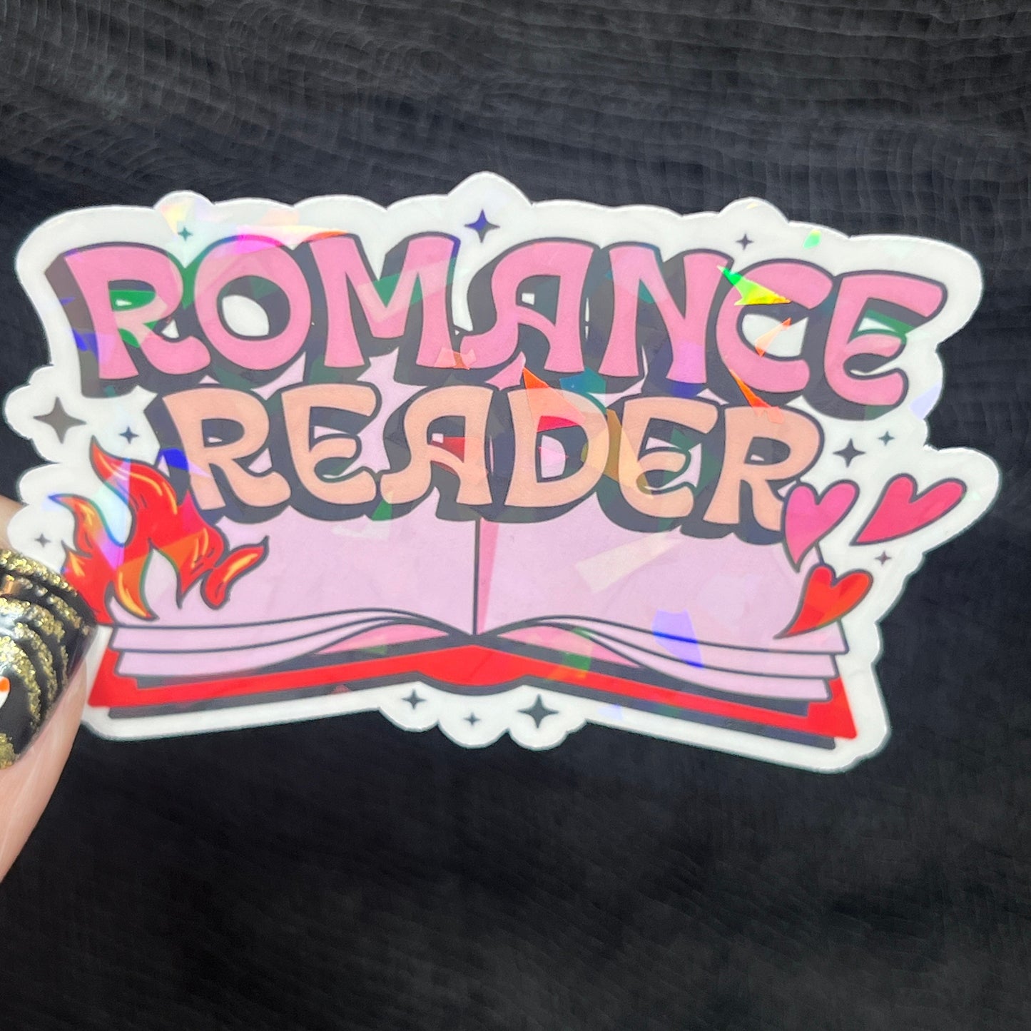 Romance Reader Sparkly Sticker Holographic Book Lover, Spicy Dark Romance, Booktok, kindle waterbottle laptop Romance Decal