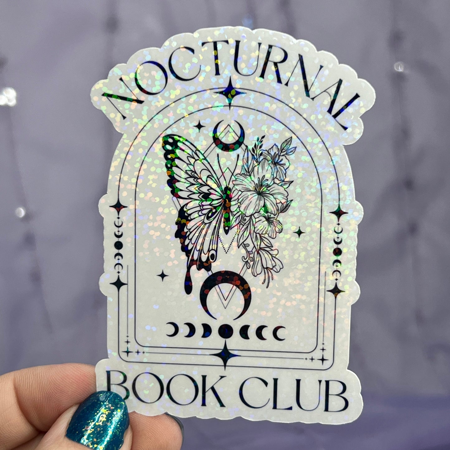 Nocturnal Book Club Holographic Sticker Book Lover Sparkly Decal, Spicy Dark Romance, kindle waterbottle laptop sticker Night Court Sticker