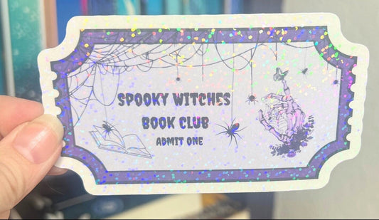 Spooky Witches Book Club Holographic Sticker, Halloween Booktok stickers, kindle stickers, Water Bottle Spooky Reader Sticker bookish decal