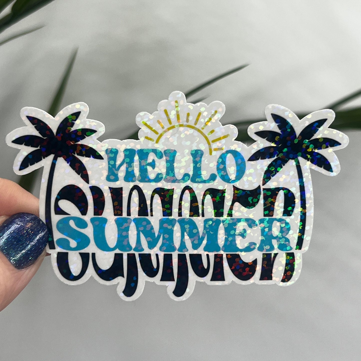 Hello Summer Retro Holographic Sparkly Sticker Beach Life Decal Boating Sticker Summer Vacation Ocean Life Sticker Family Cruise