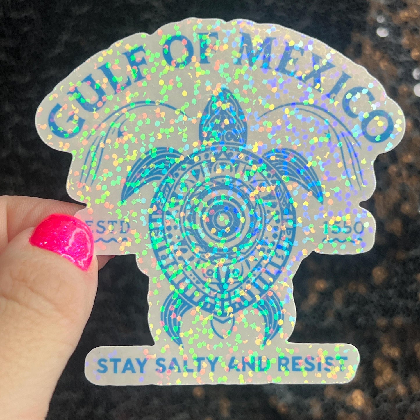 Gulf of Mexico Stay Salty and Resist Holographic Sticker Hands Off Protest Anti Trump JD Vance Pro Choice Feminist Sticker Funny Political