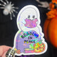 Reading in Peace Ghost Halloween Bookshelf Holographic Sticker Halloween Kindle Decal Spooky Fall Reader Gift Bookish Decal