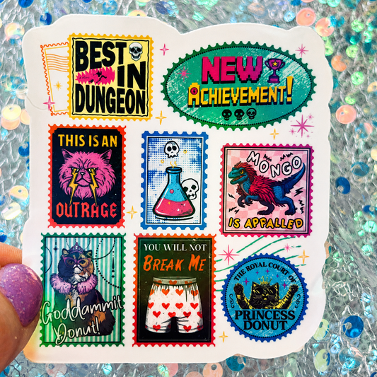 Dungeon Crawler Carl Stamp Collage Rainbow Reflective Sticker